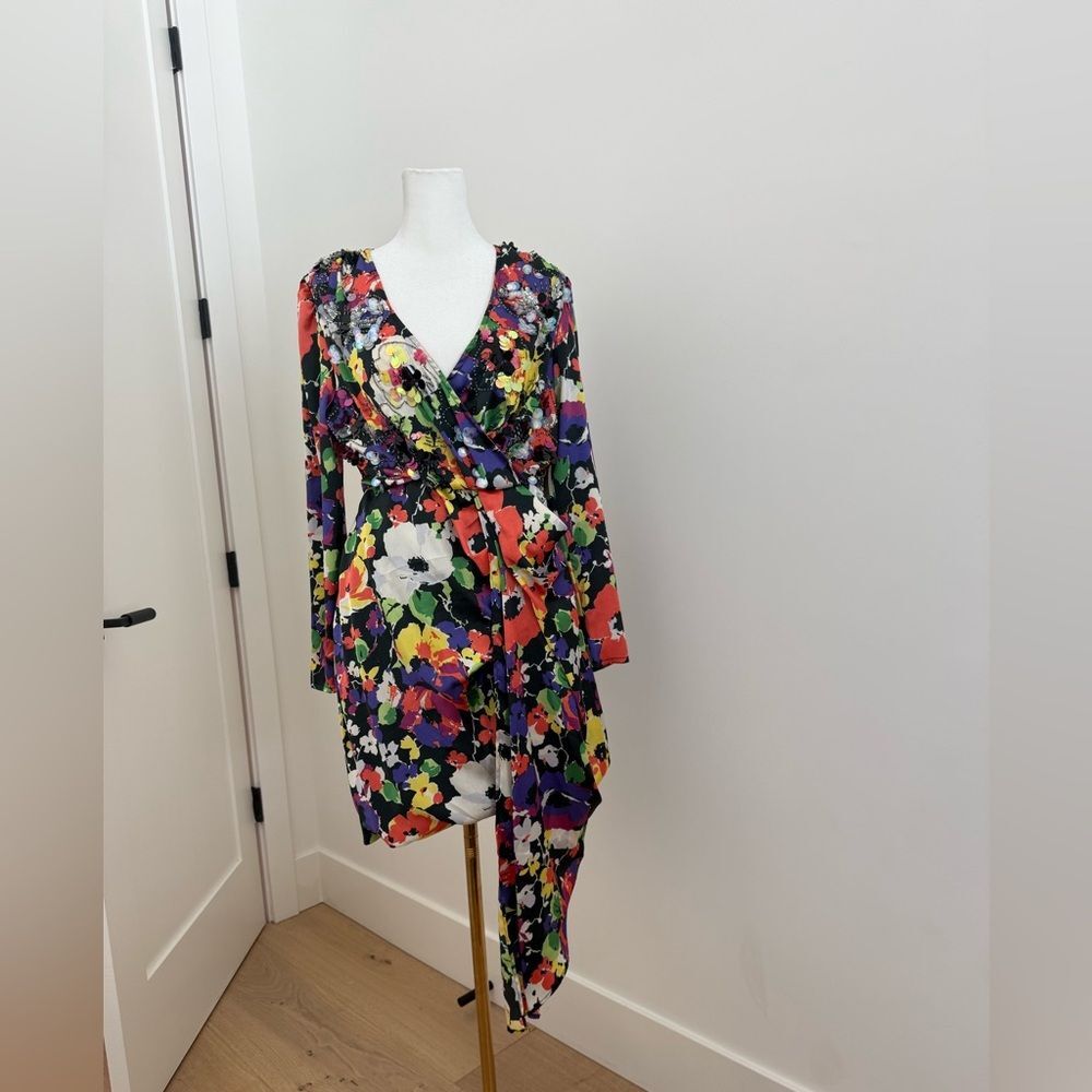 ASOS Long Sleeve floral embellished wrap dress sequin statement party dress